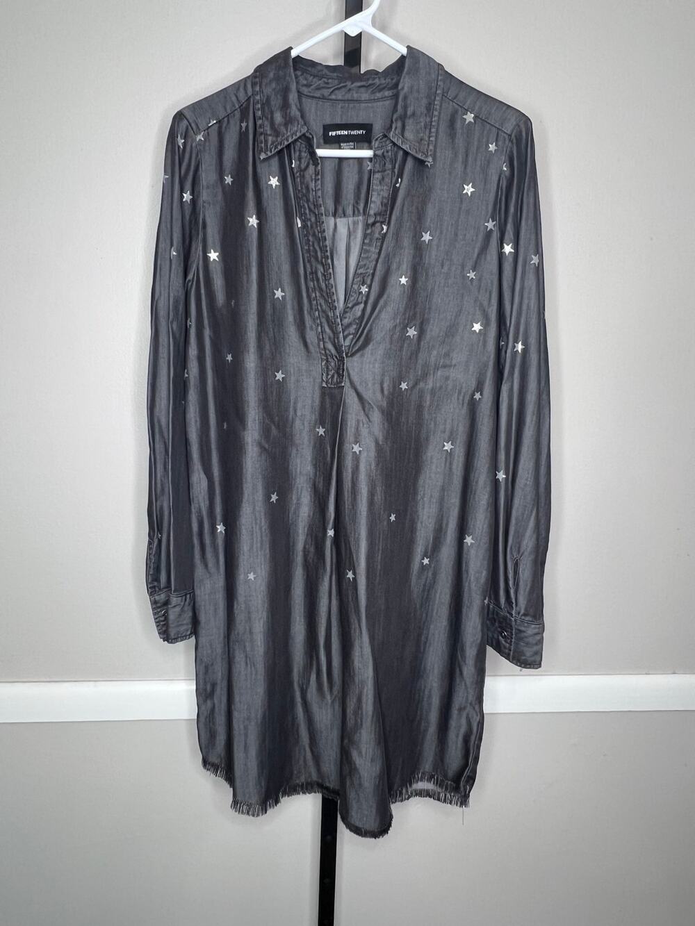 Fifteen Twenty NWOT 100% Tencel Star Print Chambray Shirt Dress Small